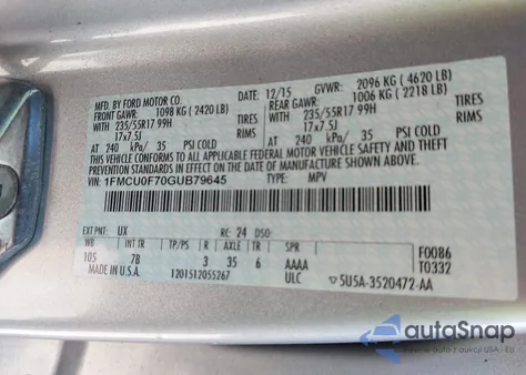 2016 Ford Escape S from USA, damaged, VIN 1FMCU0F70GUB79645